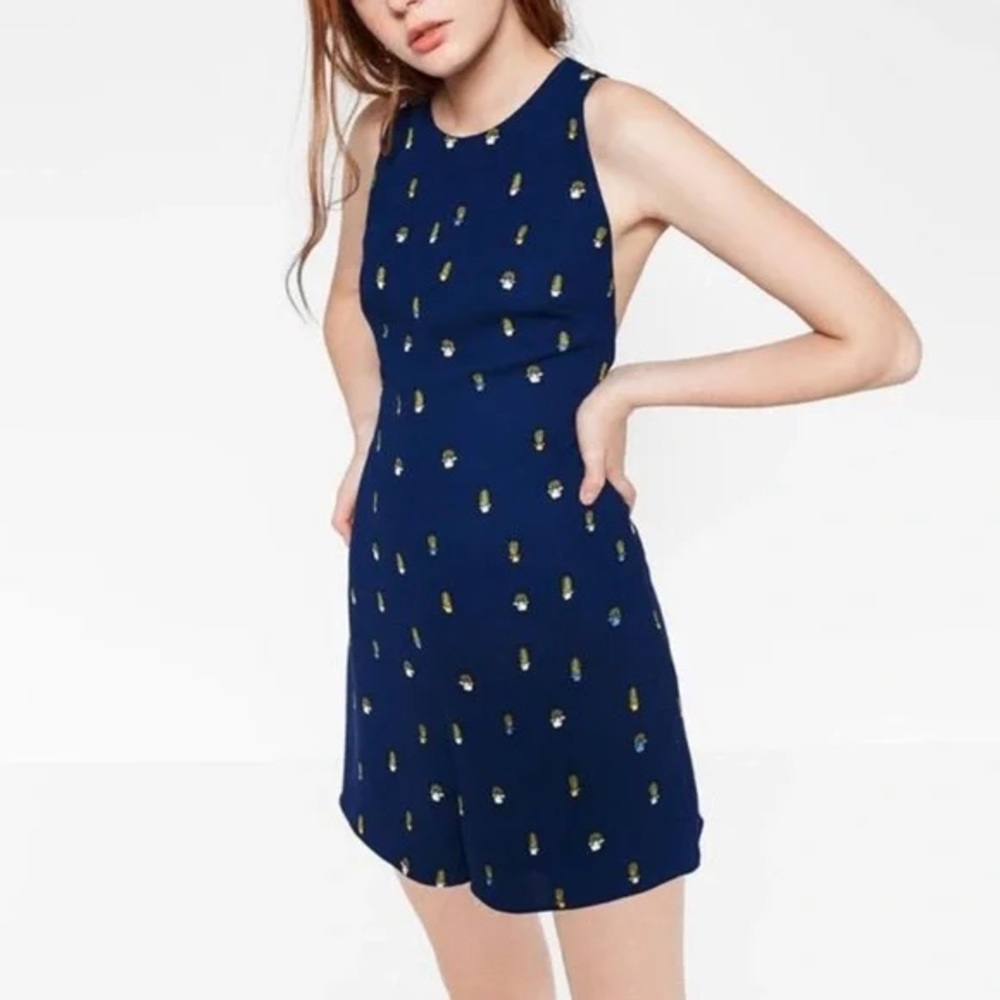 Zara Navy Blue Pineapple Print Sleeveless Romper